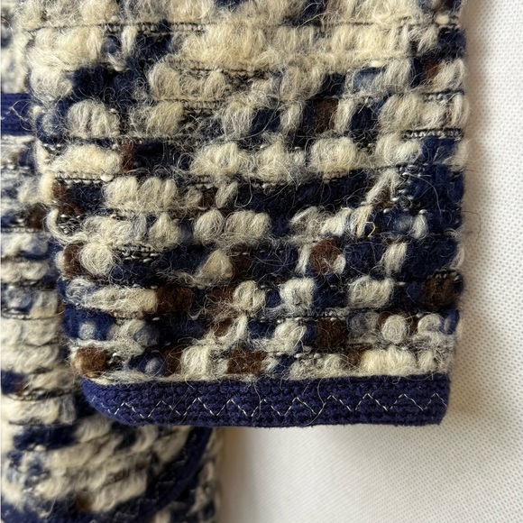 Robert Kitchen Boucle Wool Angora Blend cardigan jacket sweater Navy blue cream - Picture 5 of 8